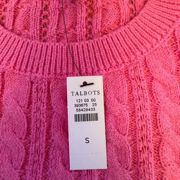 Talbots Stunning Pink Cable Knit Crewneck Sweater Womans Small Button Accent NWT - Picture 3 of 10